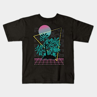 Summer Palm Vaporwave Vintage Art Kids T-Shirt